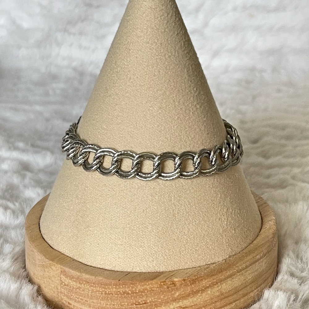 Vintage Monet Silver Tone Double Link Chain Bracelet Signed Adjustable